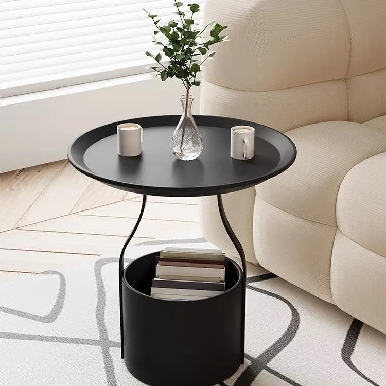 Round Metal Coffee Table Side Cart Painted Finish Optional Two-Tier Storage Cm Diameter Choices Compact Sofa Bedside Accent