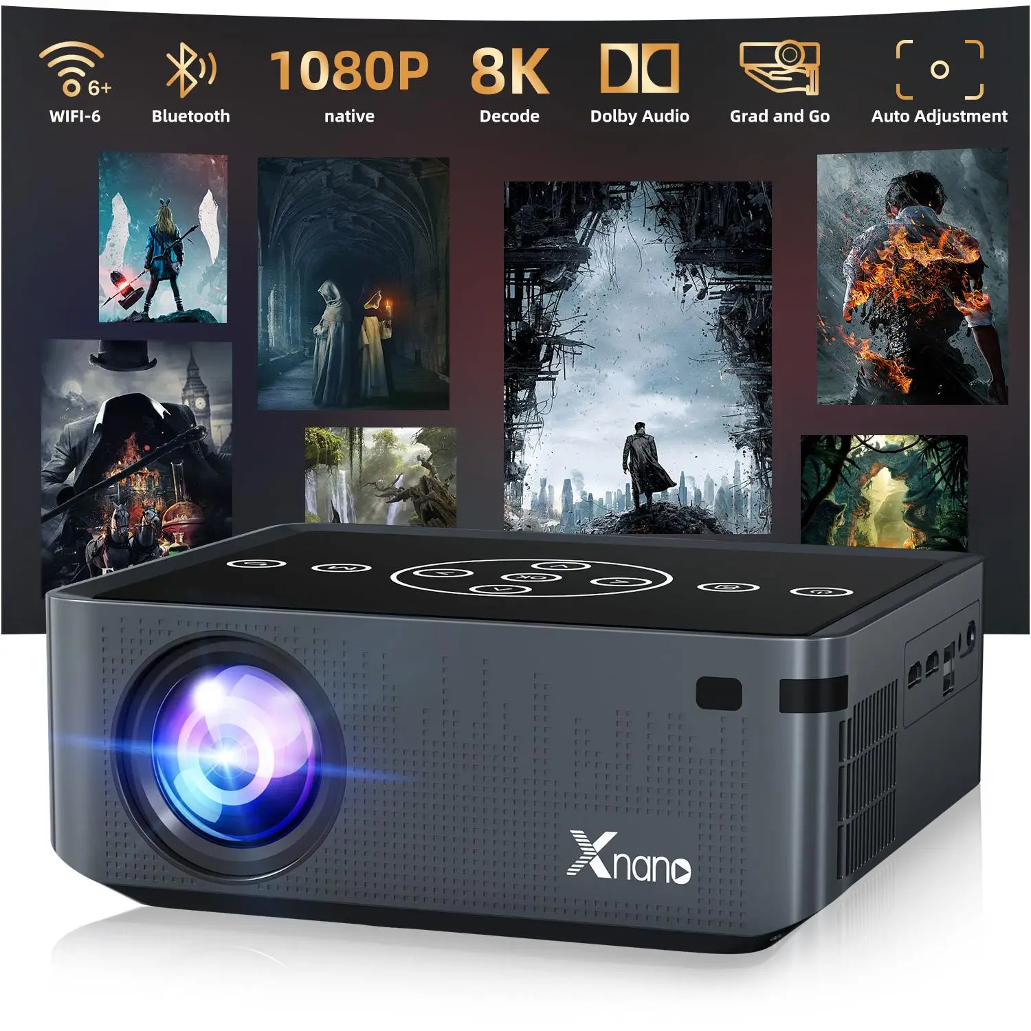 Xnano X1 PRO Smart-Projektor, nativ 1080P, 350ANSI, 8K-Dekodierung, Android 9.0, WiFi6, BT5.0, Autofokus, 4D-Trapezkorrektur, tragbarer Heimkino-Projektor