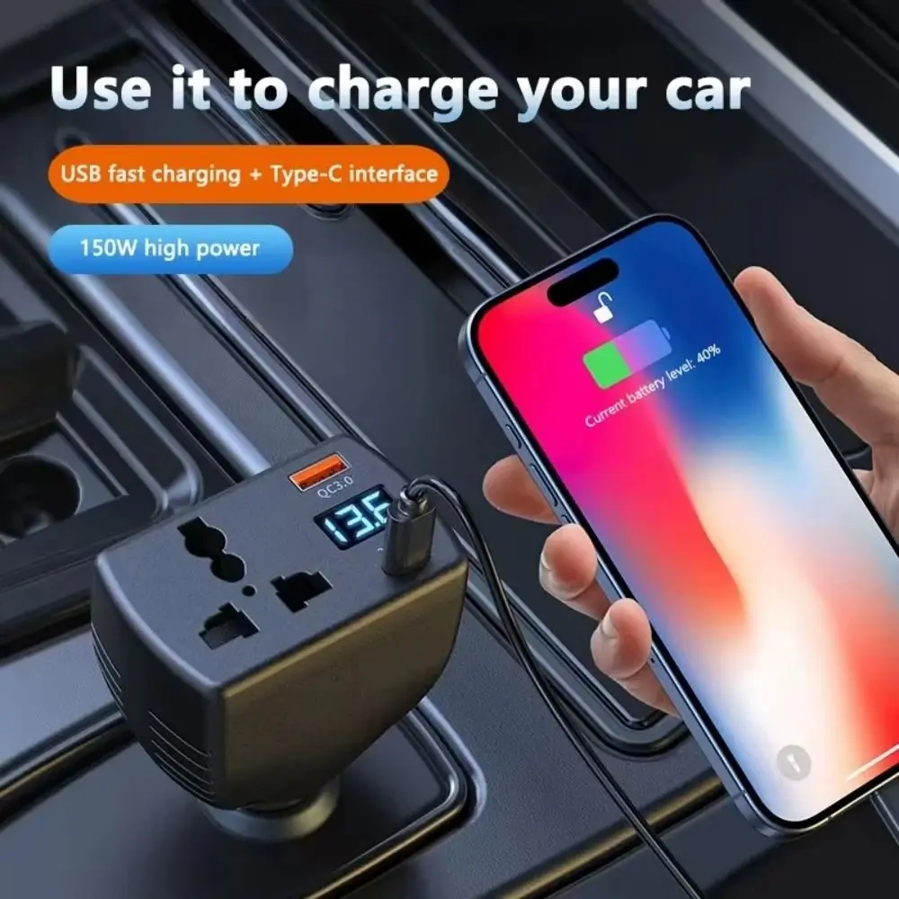 150W Output Power Inverter 12V/24V DC Input 110V/220V AC Output Voltage Converter Digital Display Car Inverter Auto Power