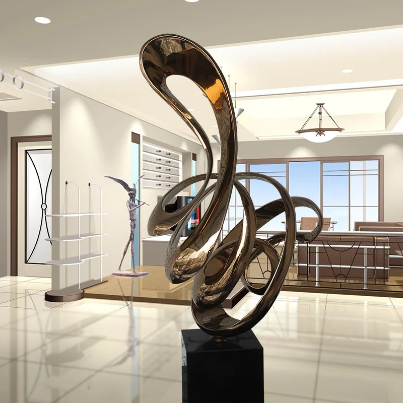 Hotel Home Entrance Living Room Decoration Floor Metal Ribbon Sculpture Stainless Steel Sculpture Ornament