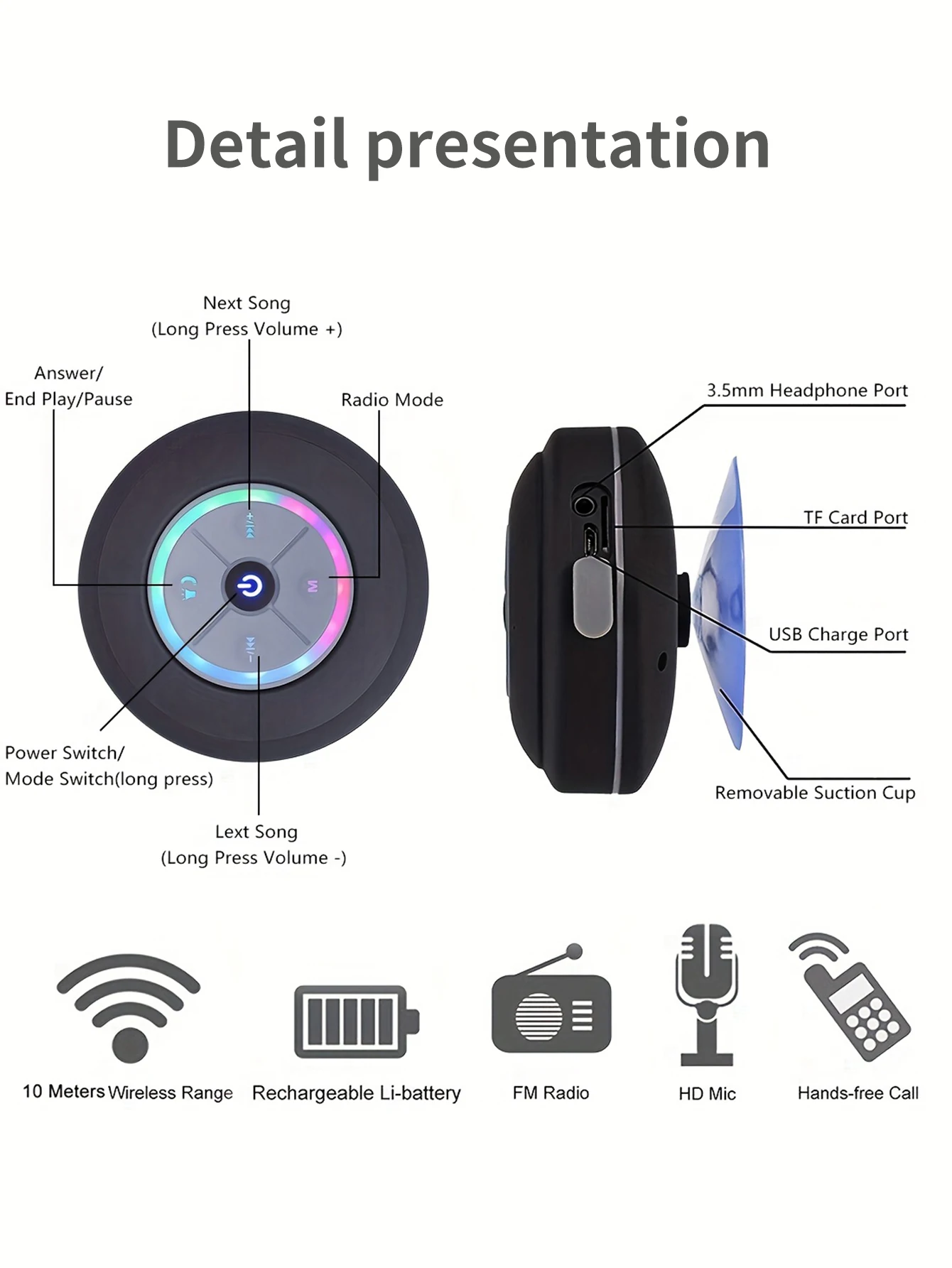 Factory wholesale Q9 radio plug-in LED bluetooth speaker wireless bts06 bathroom waterproof suction cup wireless small stereo