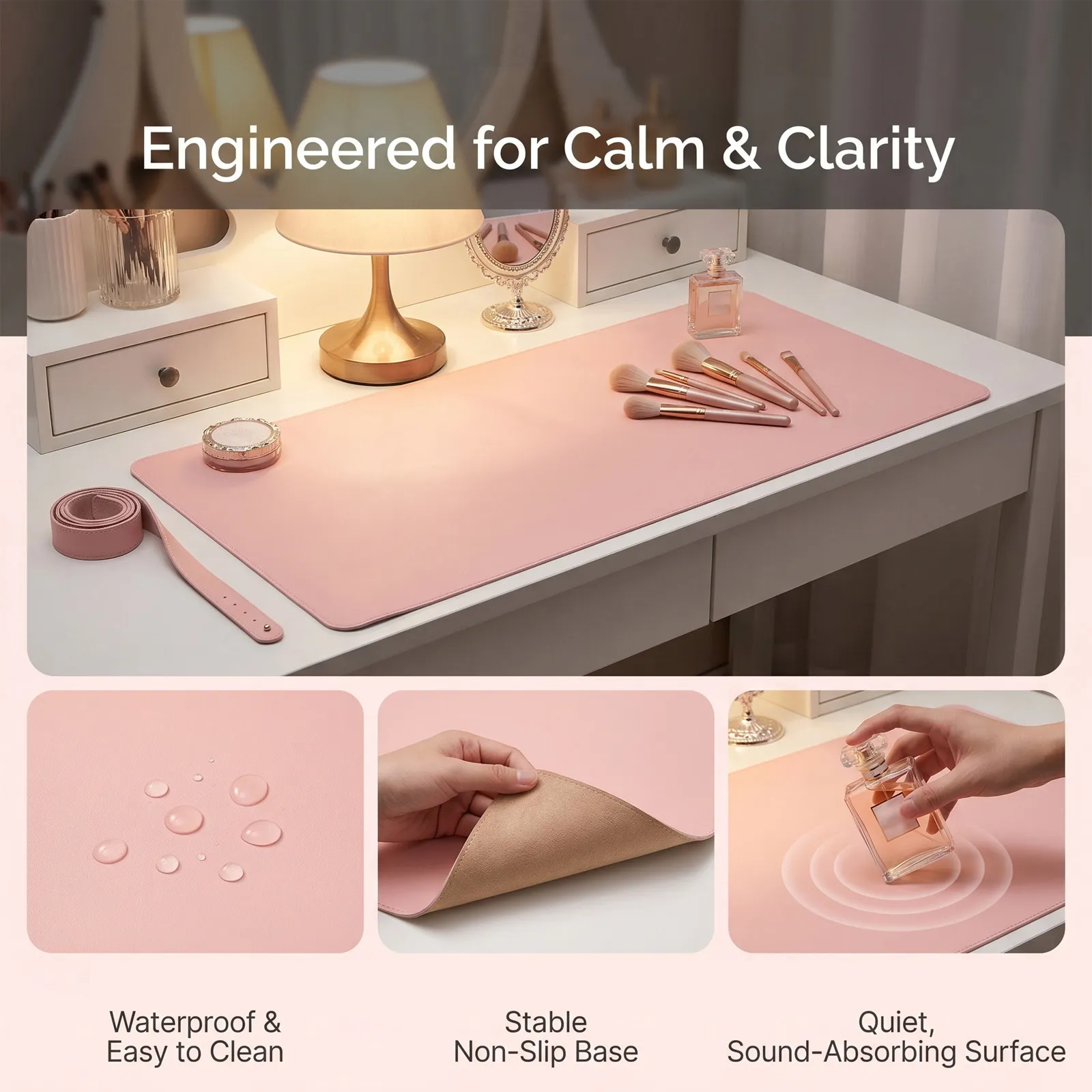 Makeup Desk Pad Vanity Mat Waterproof Table Protector Halloween Christmas New Year PU Oilproof Dressing Inch Station