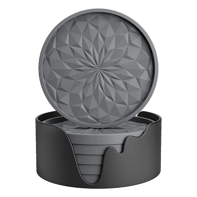 6-Piece Diamond Pattern Silicone Coaster Set with Storage Rack, Thickened Non-Slip Heat-Insulating Drink Coaster Set