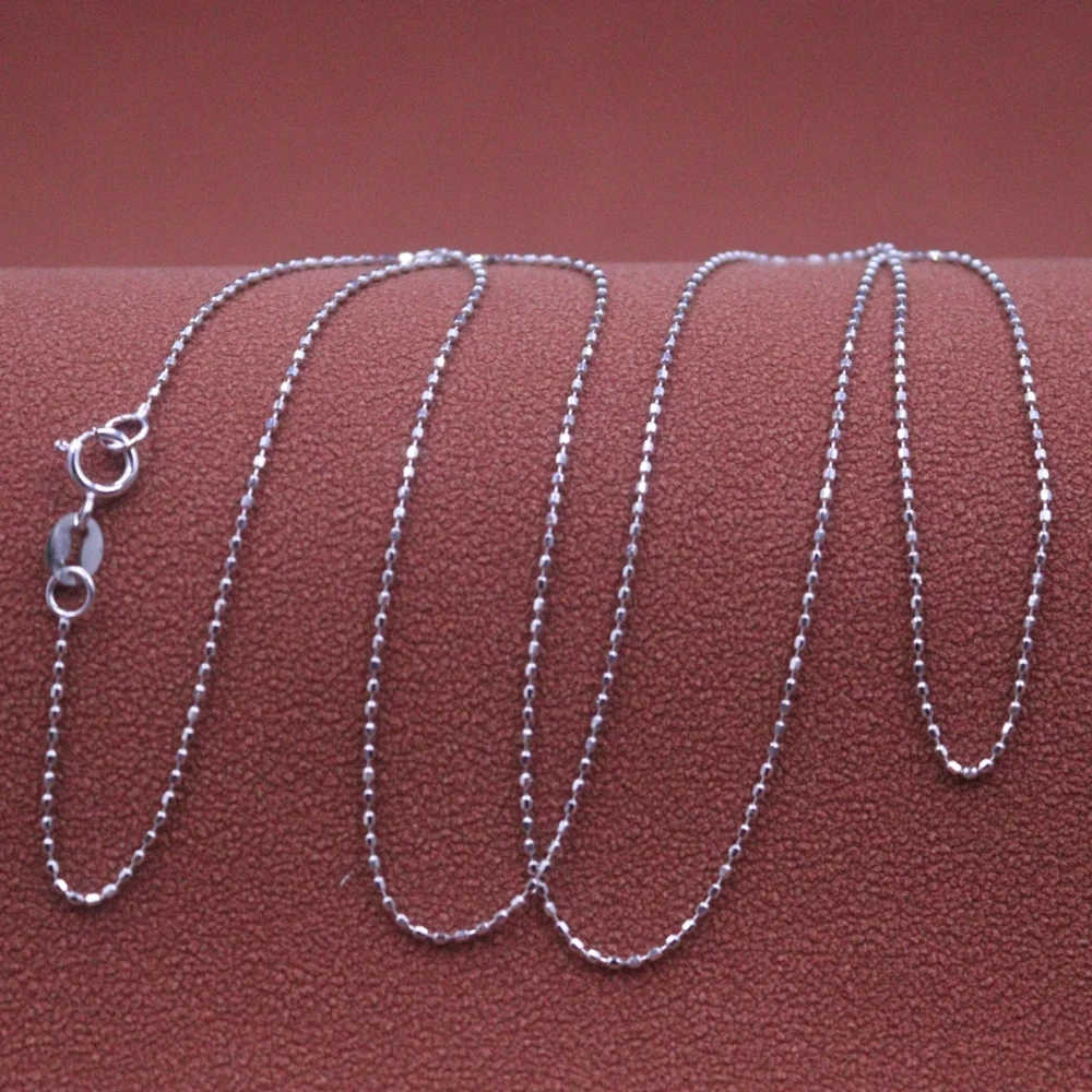 

Real Pure 18K White Gold Chain 0.8mm Carved Beads Link Necklace 1.1-1.3g /45cm