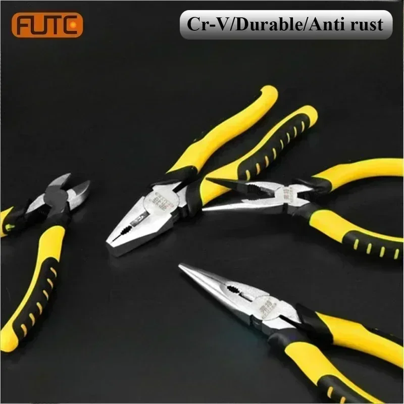 

FUTE Handle Pliers Wire Universal Pointed Pliers 8/6-inch Cutter Crimping Diagonal Pliers Multifunctional Hardware Hand Tools