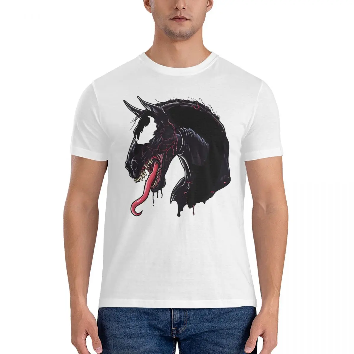 Black Possessed Horse T-Shirt for Men Marvel Venom The Last Dance Vintage Pure Cotton Tee Shirt Crew Neck Short Sleeve T Shirts