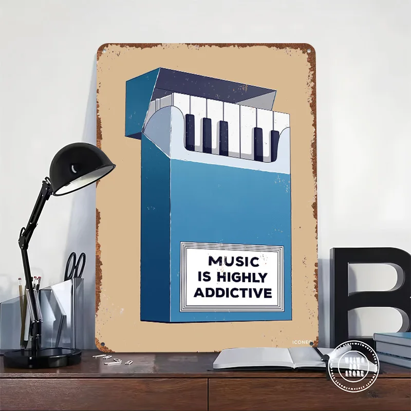 Music Is Highly Addictive Printed Poster Customized Wall Art Retro Vintage Metal Tin Signs for Home Decoration Bedroom Wand Deko