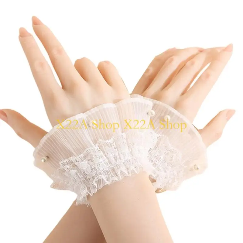 Unique Ruffle Lace Trim Arm Covers Wrist Cuffs Sleeves For Women Dress Outfit Enhancer Sheer Armband Daily Wear Accessory