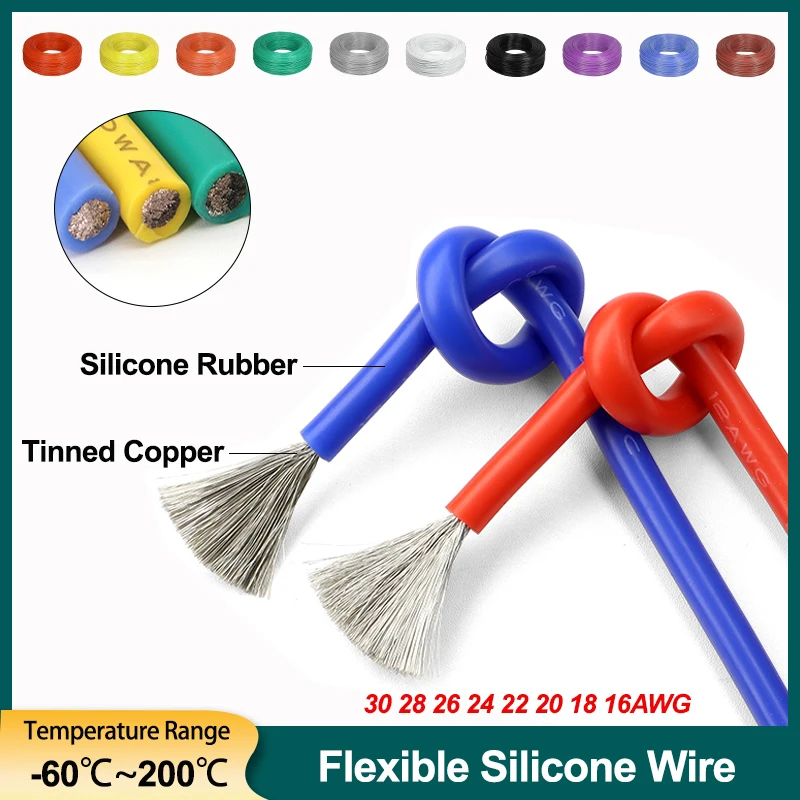 

10/20/50M Heat-resistant Silicone Wire 30 28 26 24 22 20 18 16AWG Flexible High Temperature Copper Connector Line Power Cable