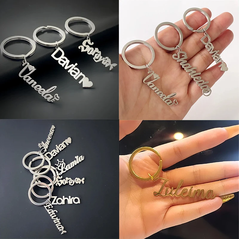 

Kiss Jewelry Fashion Customized Name Text Letters Pendant Keychain Stainless Steel Personalized Key Chain Women Men Lovers' Gift