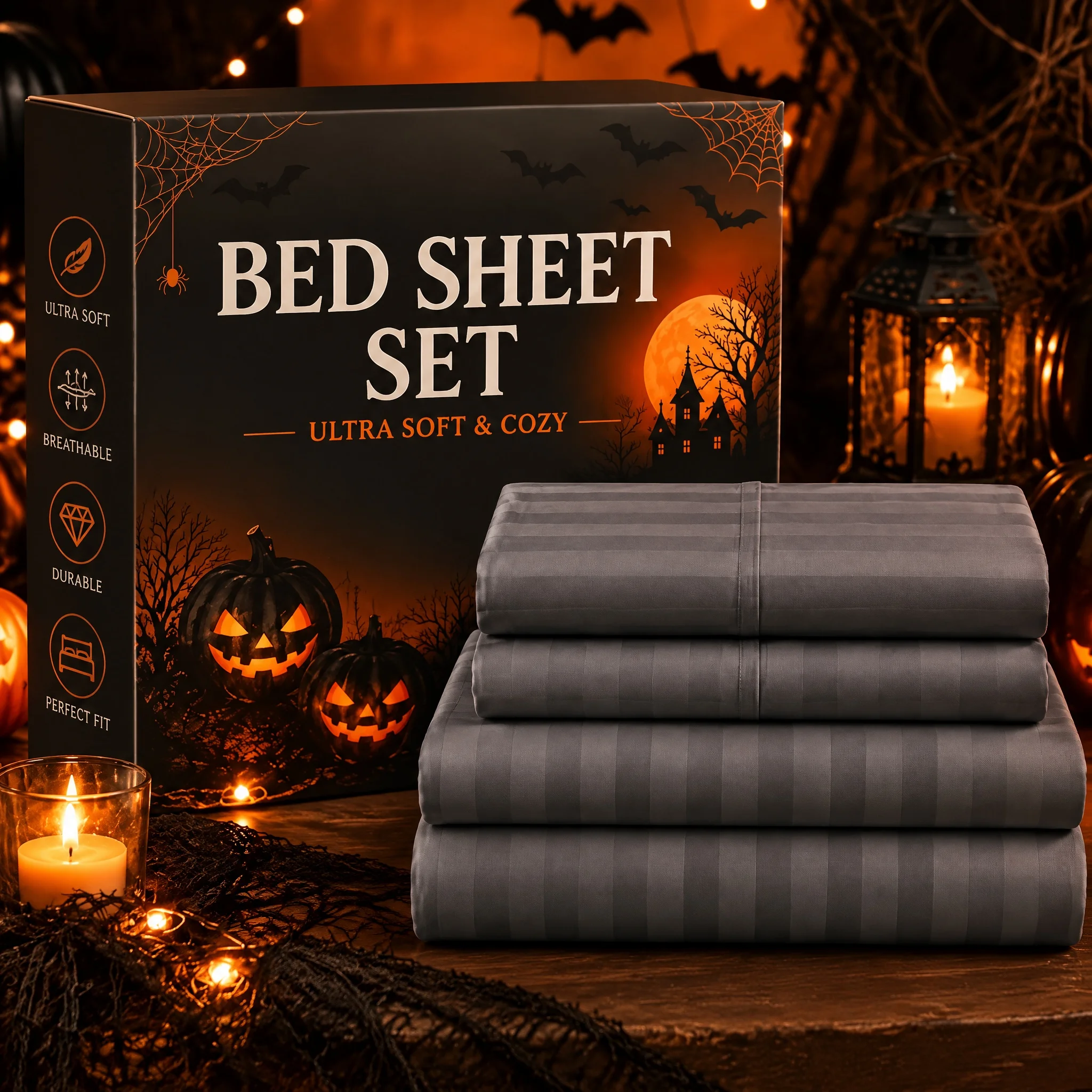 Striped 4-Piece Textile Kit, Fine Woven Smooth Surface, Refreshing Cool Sensation, Household Rest Space Upgrade Decor, Twin Full Queen King Sizes