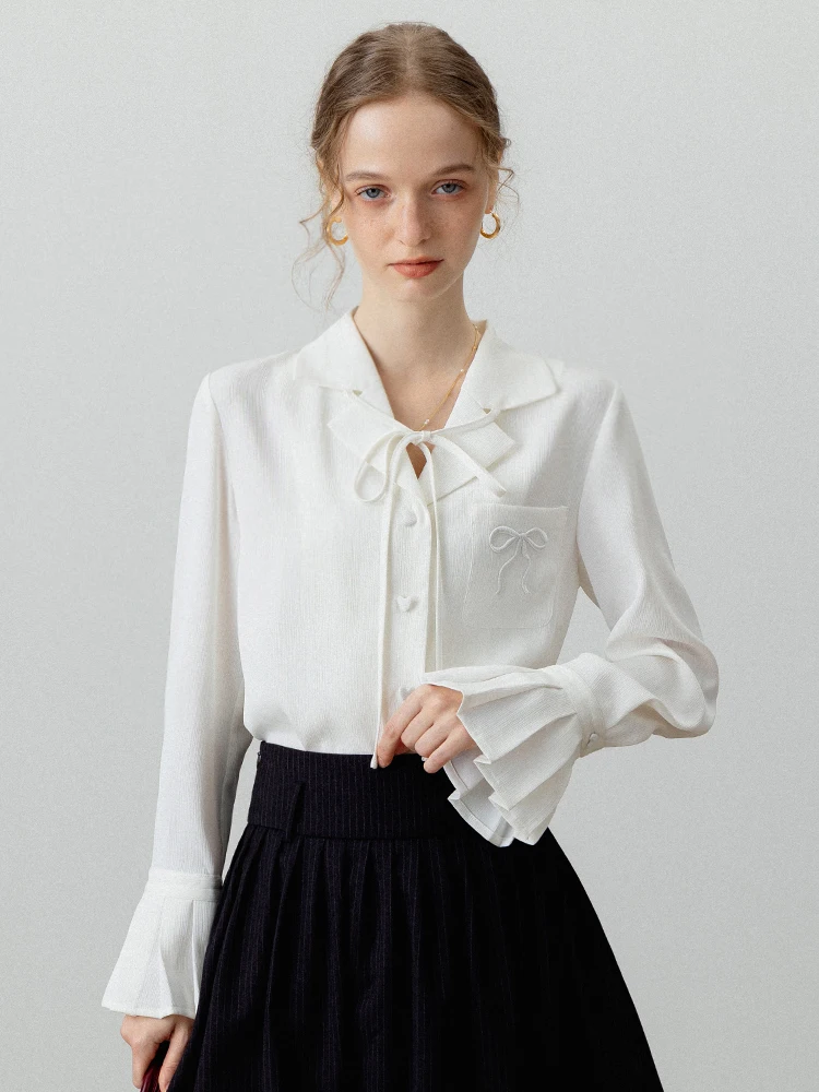 

Eggka White Casual Long Sve Женский топ irt Knot Tie Design Sense Top Осенняя корейская версия Lily irt