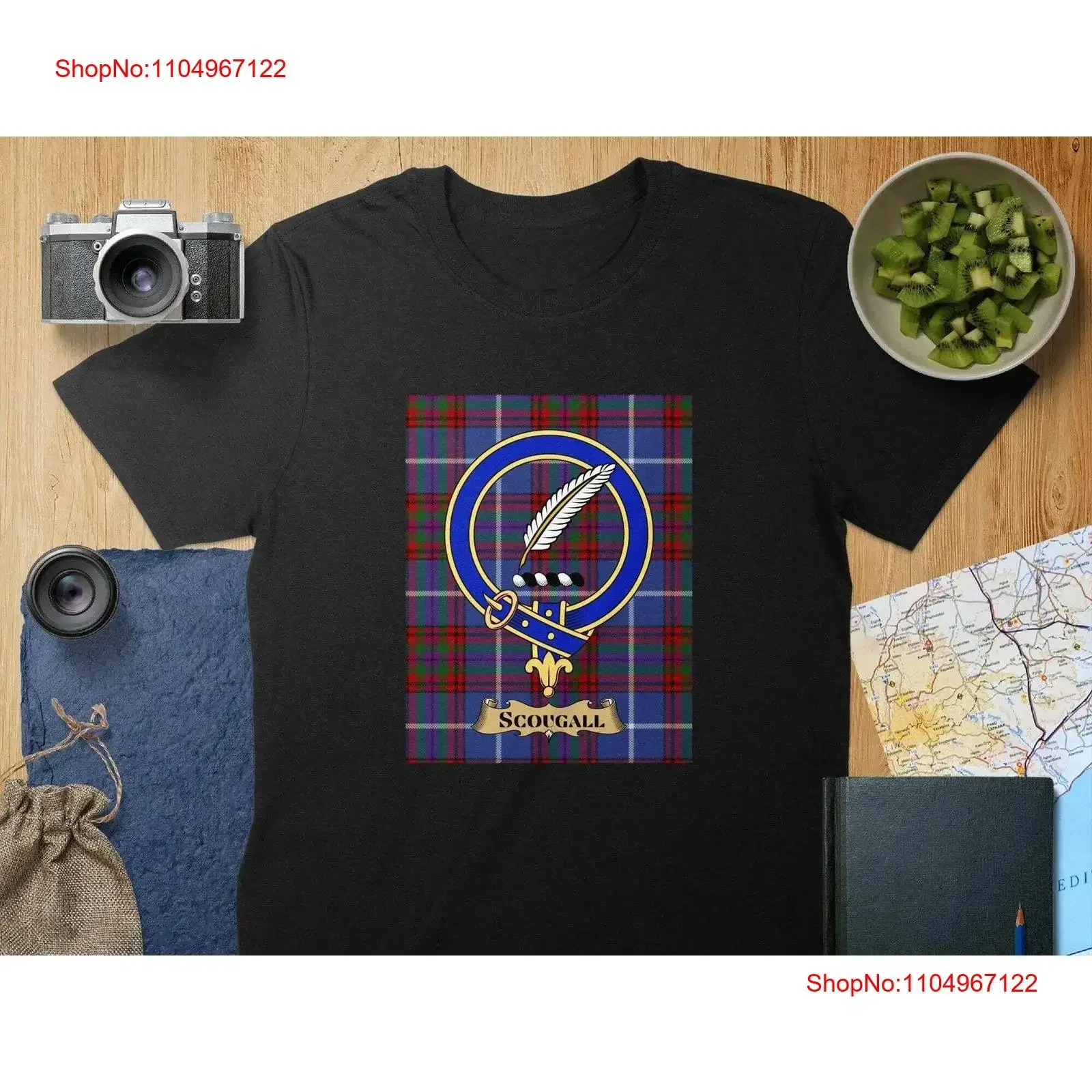 

Футболка Scougall Clan Crest в шотландском клетку тартан, винтажный стильный универсальный стильный топ для повседневной носки, удобная дизайнерская одежда