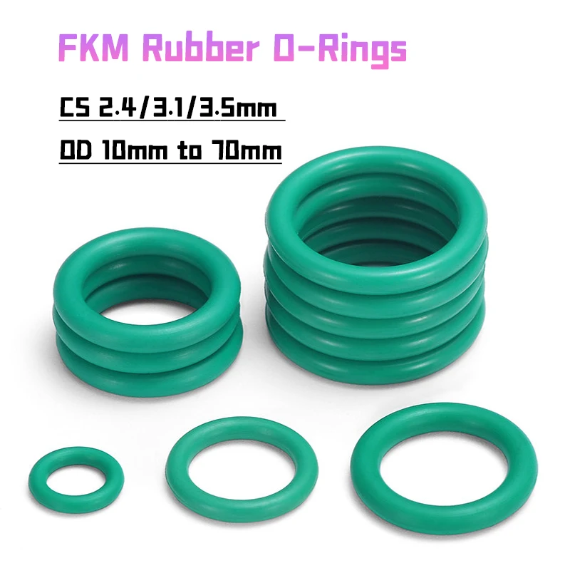 FKM O Ring Fluorine Rubber Seal Gasket CS 2.4/3.1/3.5mm for Machinery Plumbing Oil Resistant Acid & Alkali Resistant Green