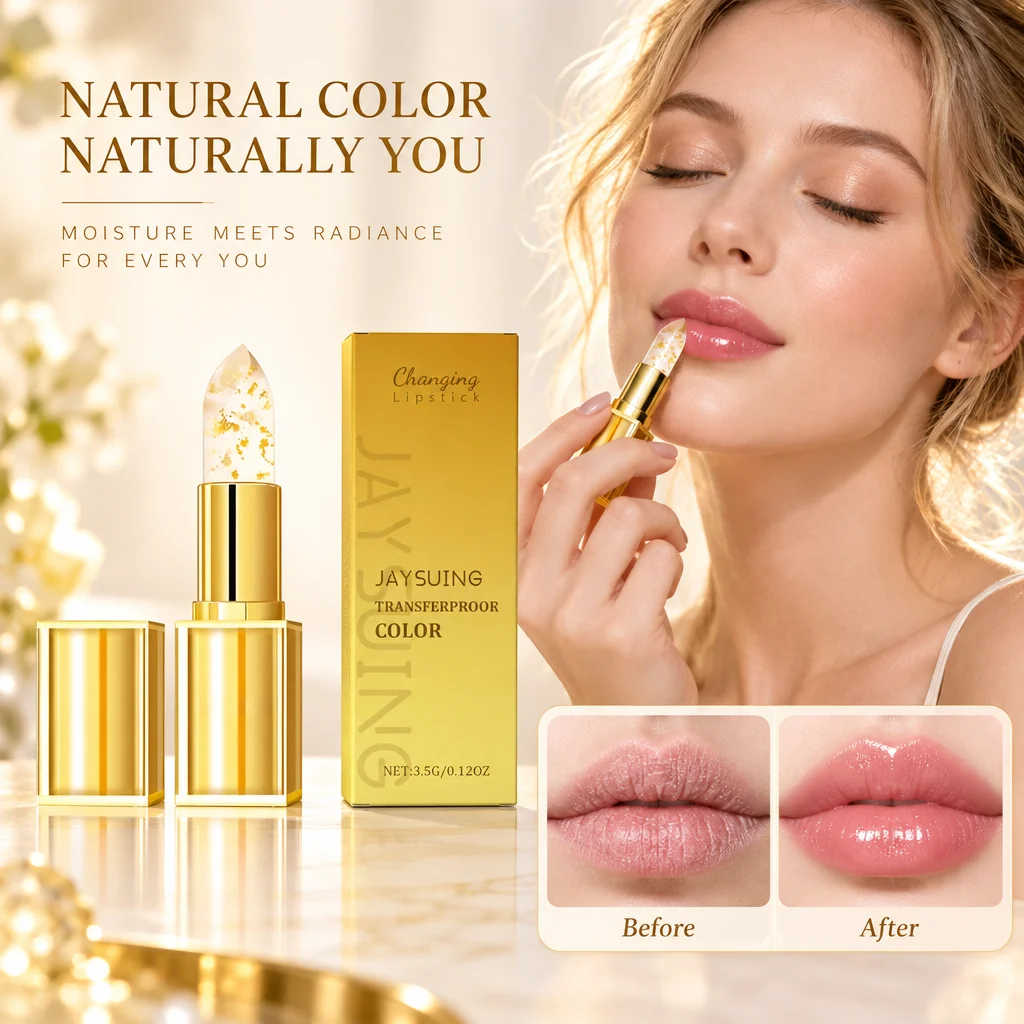 Gold Foil Color Changing Lipstick Moisturizing Lip Balm Nourishing Hydrating Non Transfer Lip Gloss Long Lasting for Lip Makeup