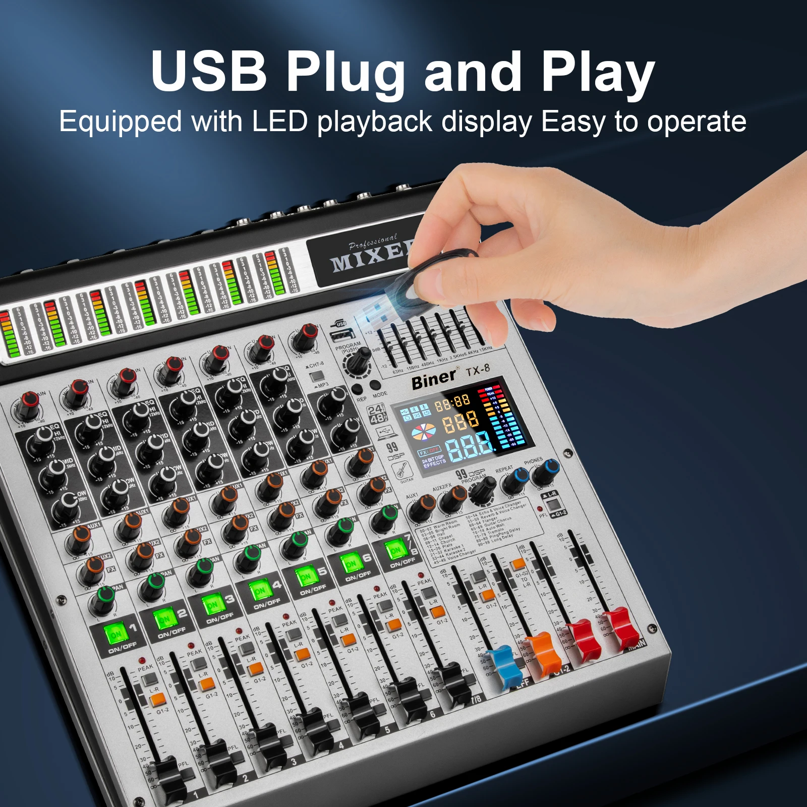 TX-8 المهنية 8 قناة DJ تحكم USB جهاز مزج الصوت المعادن الغيتار خلط الصوت وحدة التحكم