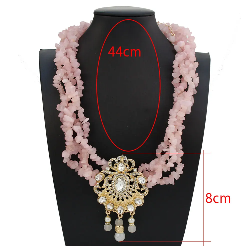 Neovisson Natural Stone Beads Necklace for Women Gold Color Morocco Caftan Jewelry Multilayer Chain Necklace Arab Pearl Choker