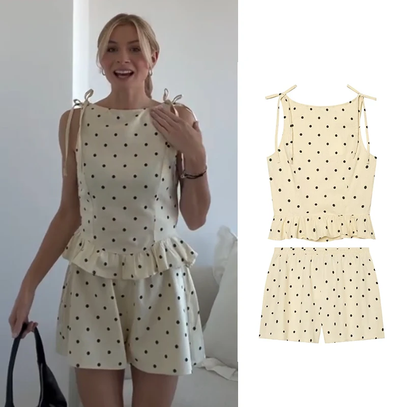 

Summer New Women's Sets 2026 Fashion Polka Dot Print Elegant Youth Travel Short Sets Women's Street Chic Summer Travel 2-piece