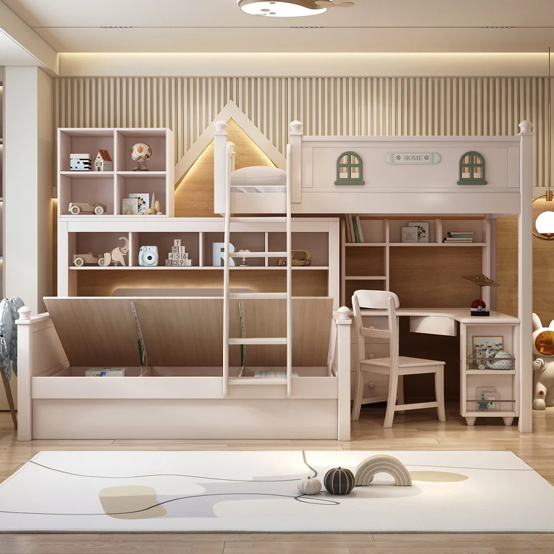 

Full solid wood bunk bed Interlaced non-interfering double bed