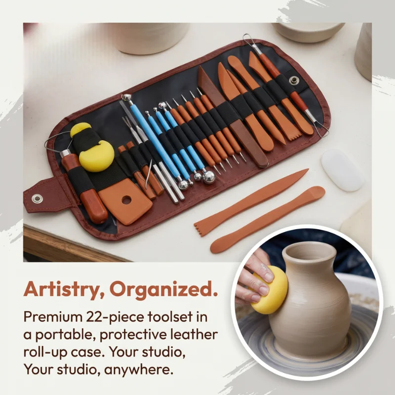 23Pcs Clay Tools Set with Roll-Up Fabric Bag, Pottery Carving & Ceramic Sculpting Kit for DIY Modeling & Trimming, Art Supplies
