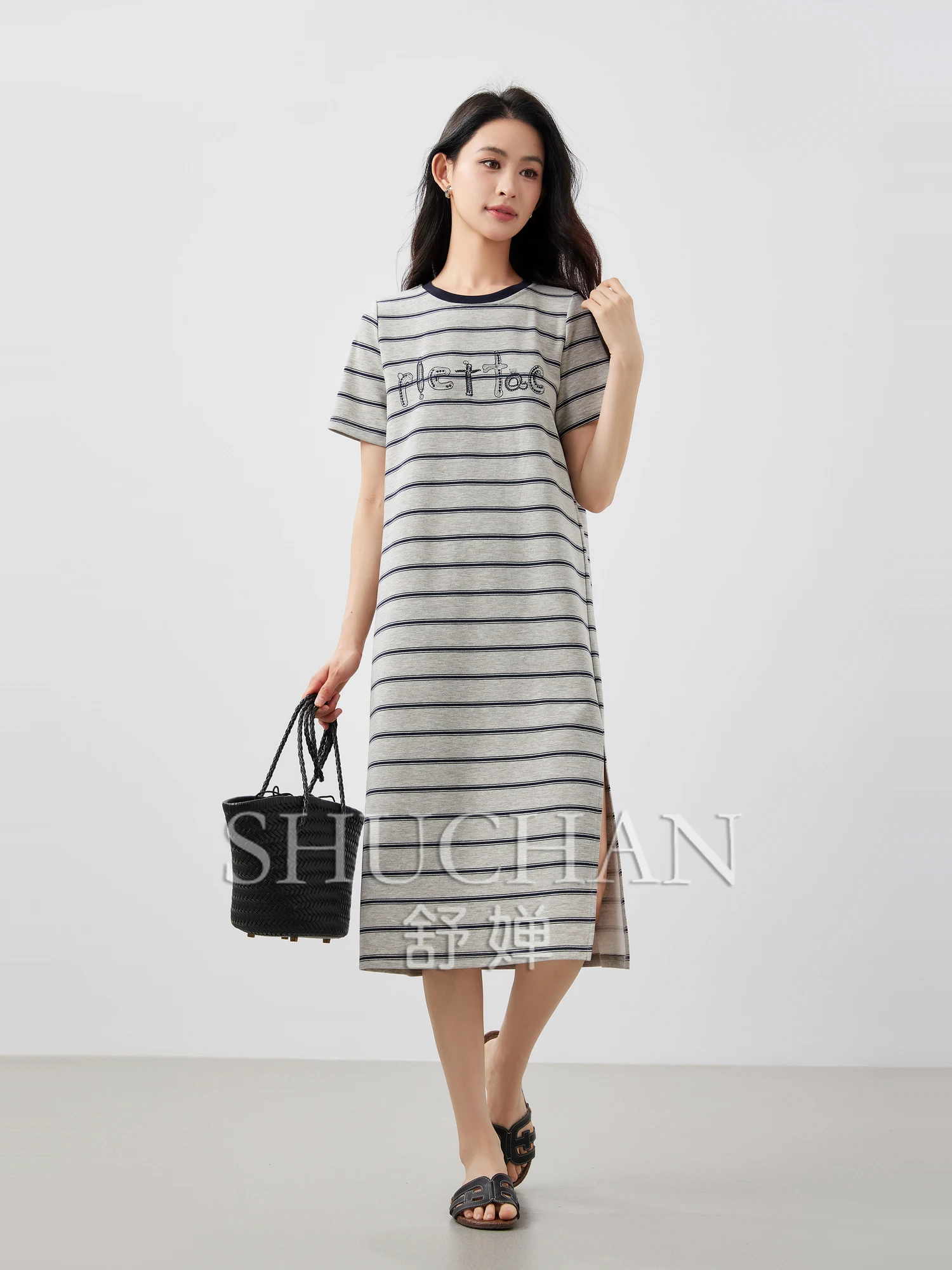 Lui weekend, stedelijk casual klassiek gestreept T-shirt met split aan de voorkant Dames vestidos de verano mujer 2025