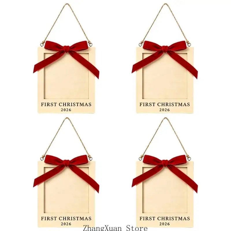 Wooden Christmas Photo Ornament for Tree and Wall Display Use 3XUF