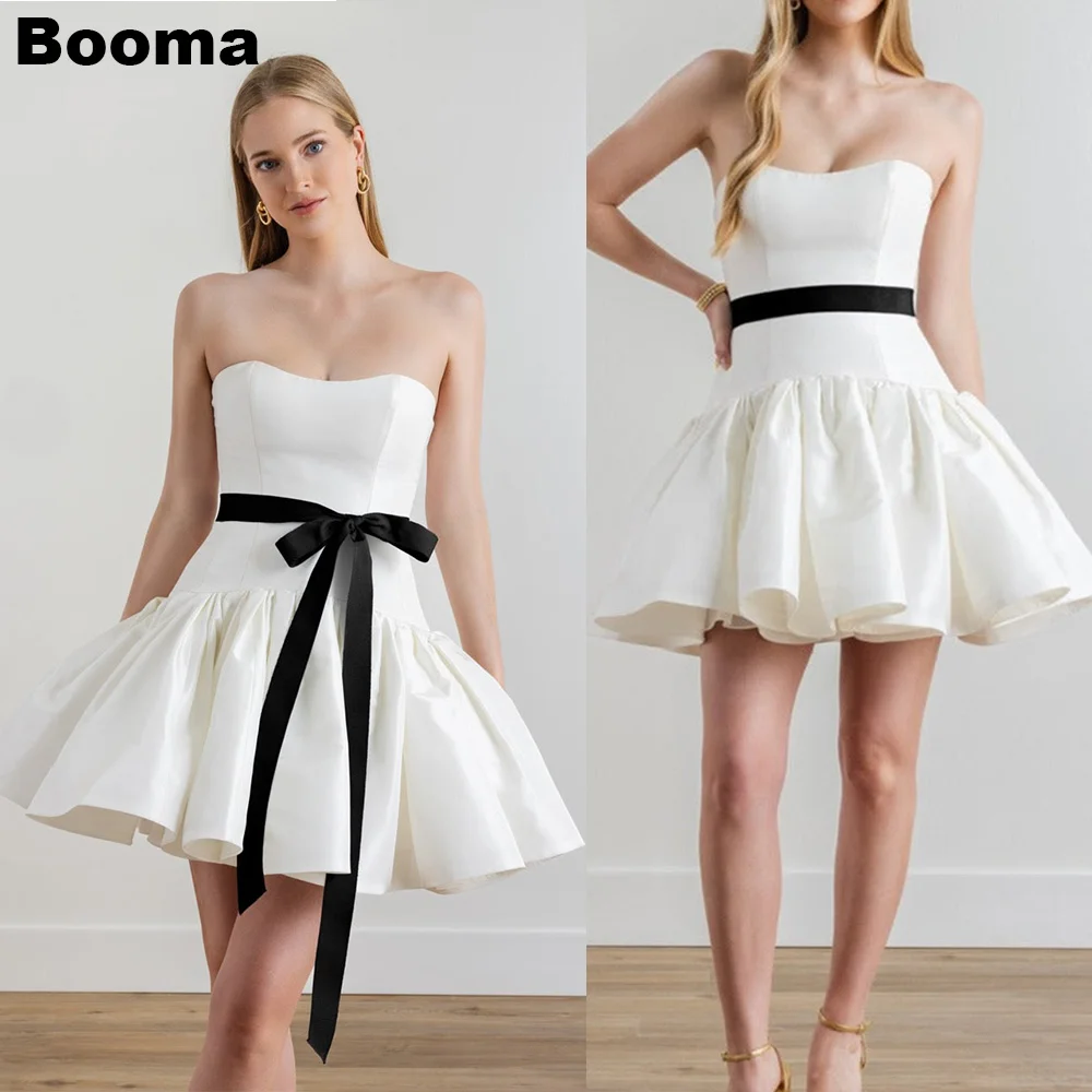 

Booma A-Line Short Wedding Party Dresses Sweetheart Strapless Ruched Brides Gowns for Women Mini Prom Dress Cocktail Gown 2024