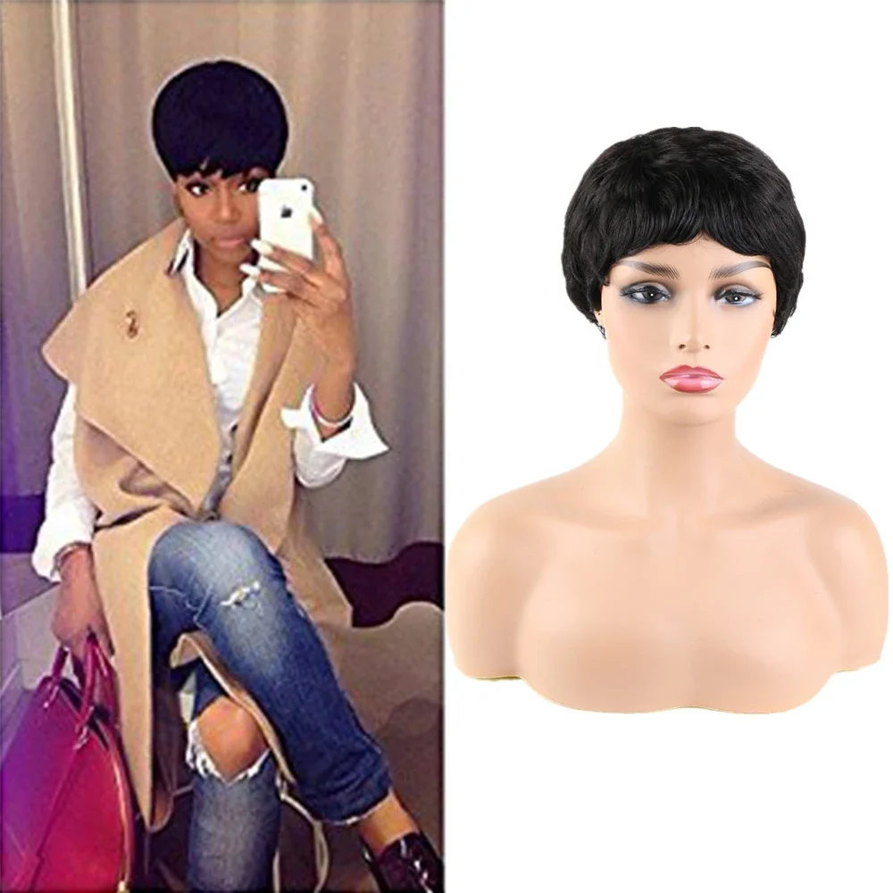 

Short Human Hair Wigs for Black Women Brazilian Pixie Cut Wigs Side Bangs Short Wigs Human Hair 150% Glueless Machine Made Wig