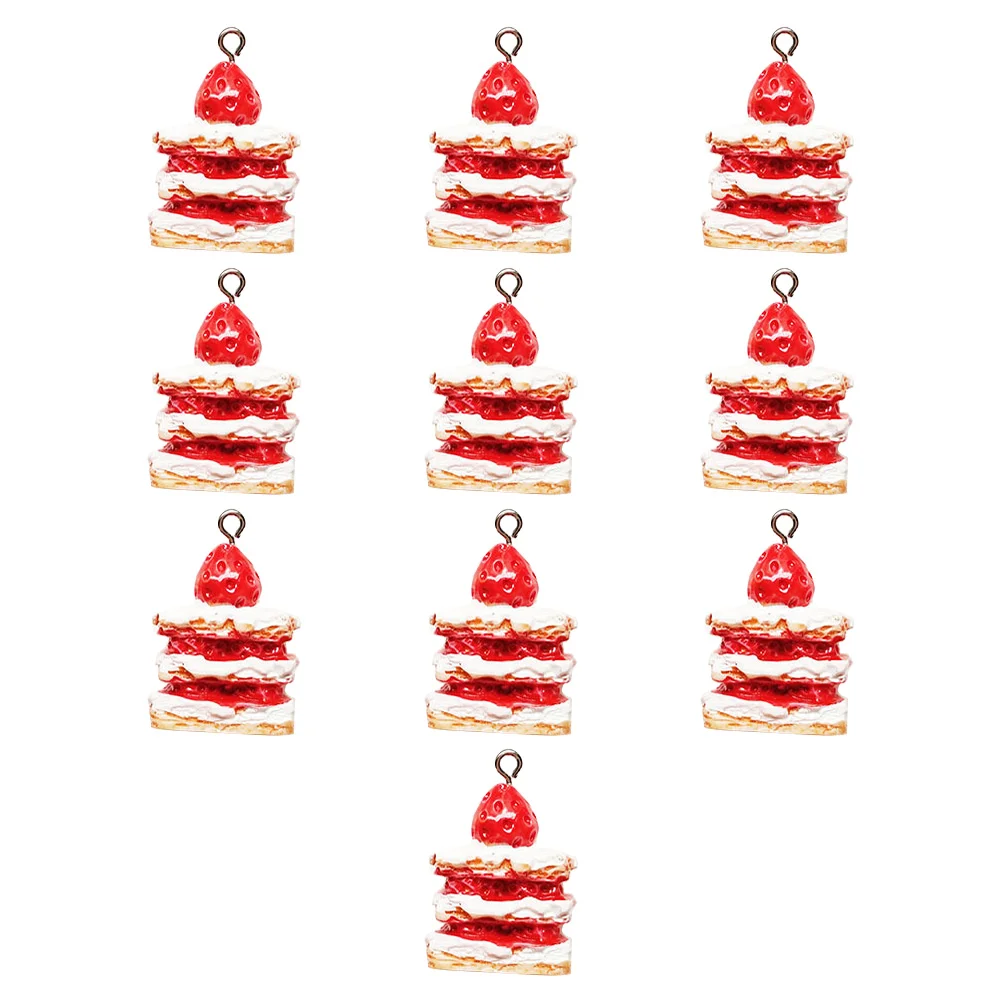 

10 Pcs Strawberry Cake Hanging Resin Pendants Shape Accessories Dessert Earring Decors DIY Cakes Supplies Design Jewelry