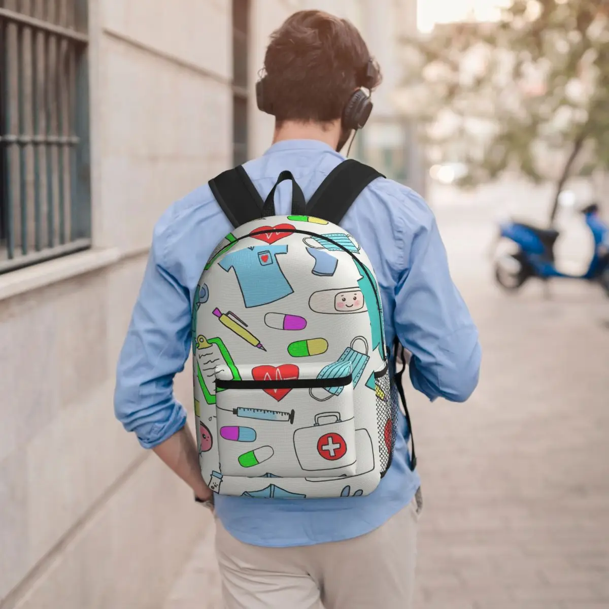 

Nursing Nurse Colorful Pattern Backpack Student BookBag Children School Bag Computer Shoulder Bags for Men Women