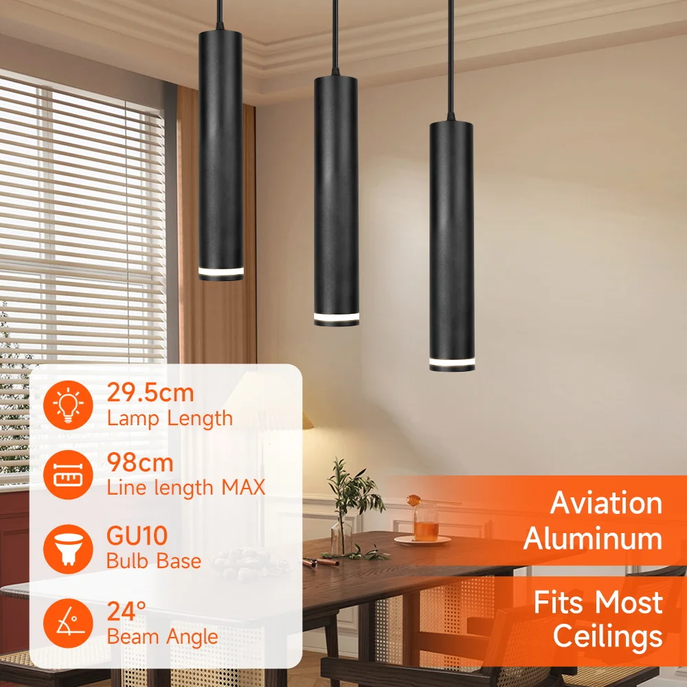 GU10 Chandelier LED Ceiling Pendant Light Modern Dining Long Hanging Lamp Indoor for Living Room Home Decor Ceiling Lamp 85-220V