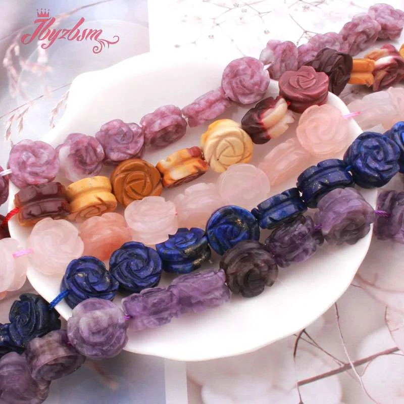 14mm Natural Quartz Lapis Lepidolite Beads Flower Shape Natural Stone Beads For Women Necklace Bracelet Jewelry Making 5 pc/15\