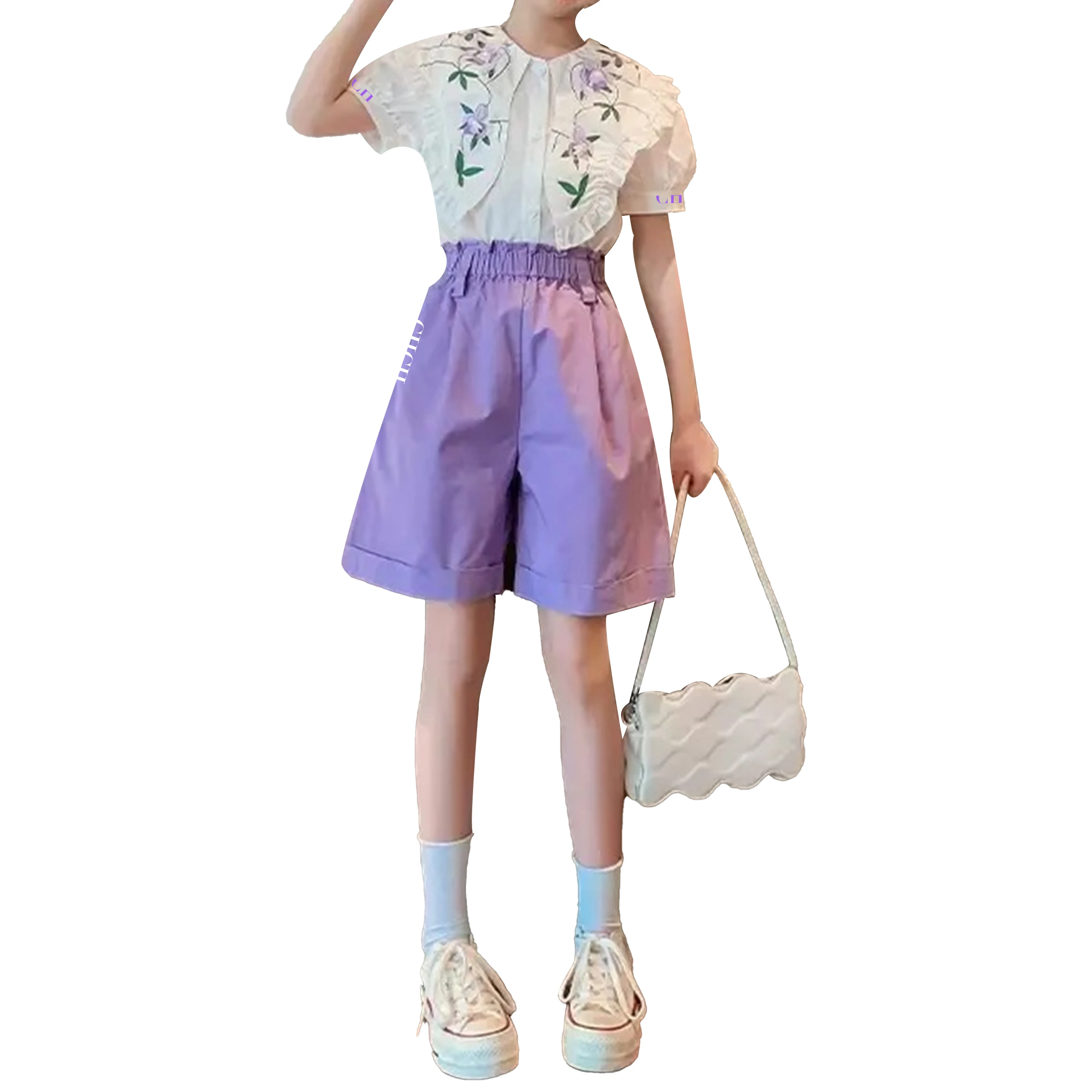 

CHCH Girls Suit 2-piece Summer Short-sleeved Shorts New Children's Clothes Casual Outer Wear Children's shorts Sets