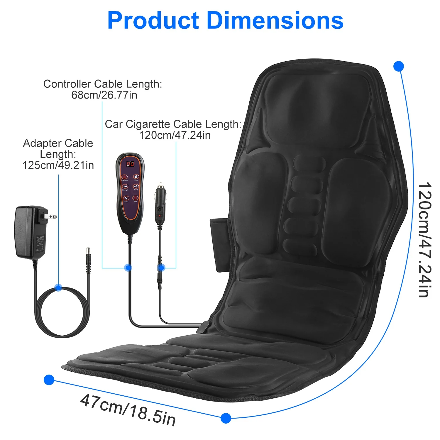 Full Body Massage Chair Pad with Heat, 8 Modes 9 Intensity Levels, 9 Massage Heads, 3 Heating Levels & 3 Timers, Back Neck Massager for Home Office Car Pain Relief