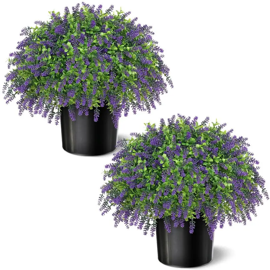 

Boxwood Topiary Ball with Lavender Set of 2 for Front Porch Decoration,Fake Bushes Potted Plants Faux Greenery Tree UV Resistant