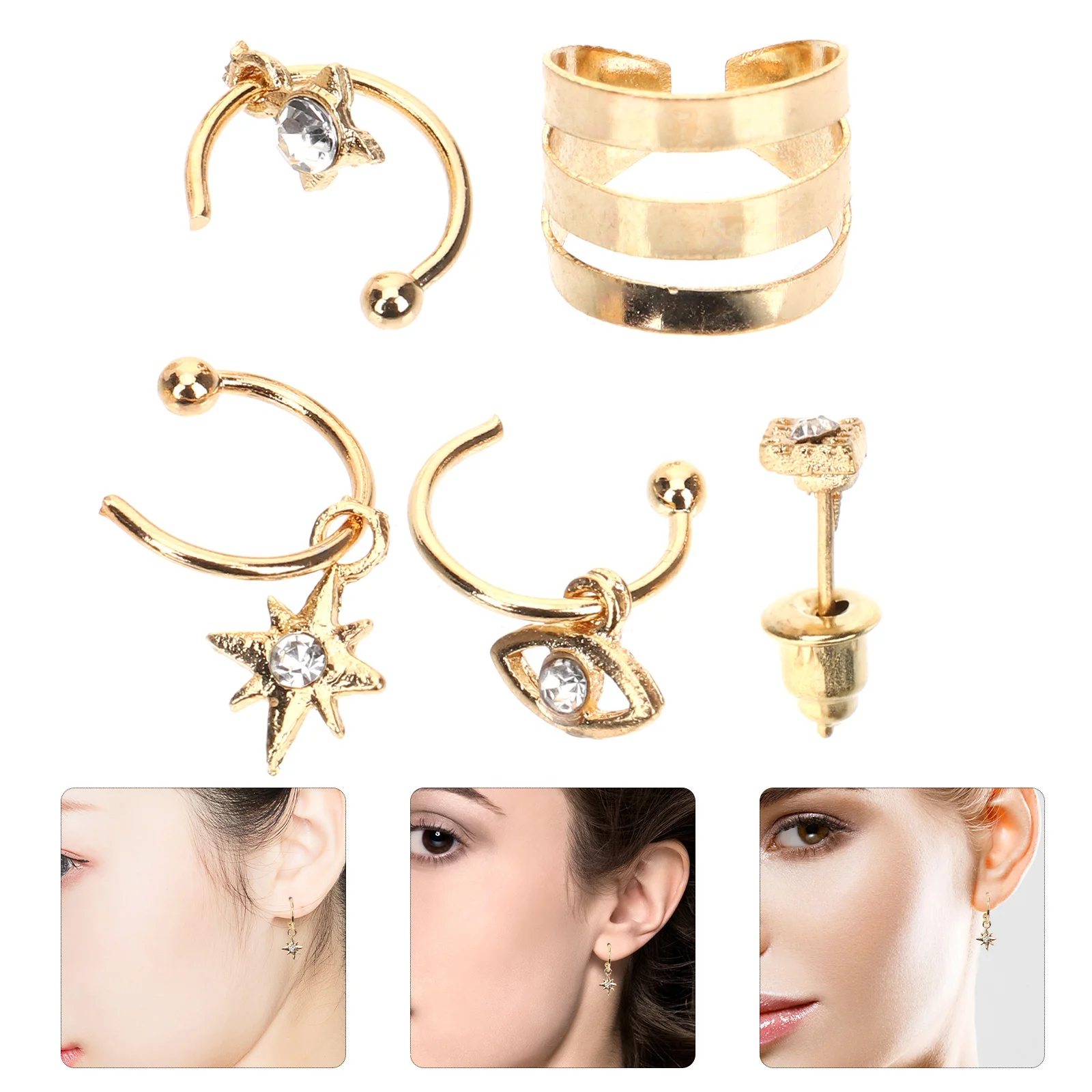 1 مجموعة متعددة حفرة ستار عين الشر طقم من الحلقان كليب على غير ثقب الأذن العظام الكفة الشرير أقراط للنساء حفل زفاف هدية