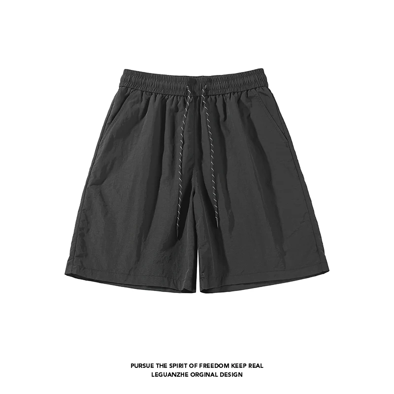 Basic Solid Colour Shorts Men's Casual Loose Sports Shorts Summer Drawstring Design Elastic Waist Quick Dry Basketball Trousers