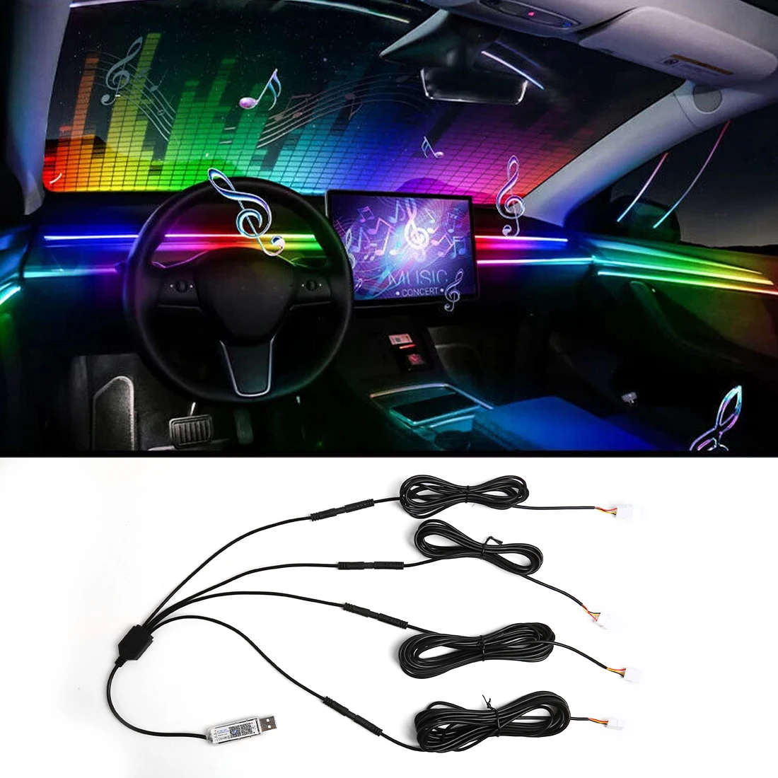 Car Stmosphere Light Extension Wires Cable With USB 3in1 4in1 5in1 8in1 120cm Acrylic Symphony Strips For Tesla Model 3 Y S X