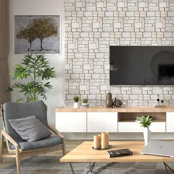 Voděodolný, sada 10 kusů, 3D PVC samolepicí nástěnný panel s imitací kamene, snadná instalace, do obytného vozu, ložnice, obývacího pokoje 8 nejlepší prodej Měkký nástěnný panel - №3