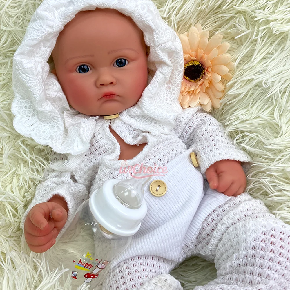 Muñeca bebé reborn de silicona de 45 cm (18 pulgadas), escala 1:1, con ojos azules, realista, lavable, con textura de piel visible, ideal para guarderías.