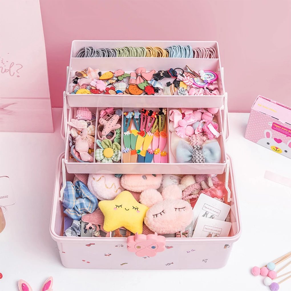 

Hair Accessories In Check With Portable Storage Box Fashionable And Cute Plastic Multipurpose Gifts pink