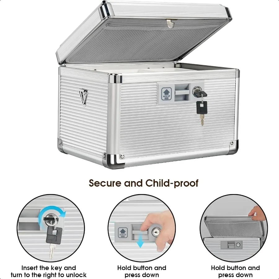 Medicine Lock Box with Key Alluminum Alloy Box for Medication First Aid Box with a Removeable Tray to Store Medicines Pills for