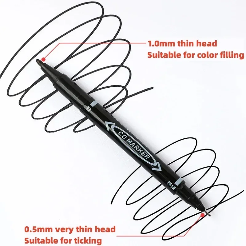 1-3 buah pena Cabeca permanente duplo marcacao tinta tinta kedap cahaya preto azul tinta vermelha 0.5, 1.0mm warna pena marcacao