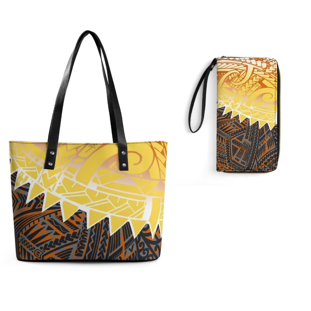 

Custom Classic Printed Leather Polynesian High Capacity Women'S Printed Samoan Tribal Purse Set New Color Shopping Bag Overnight
