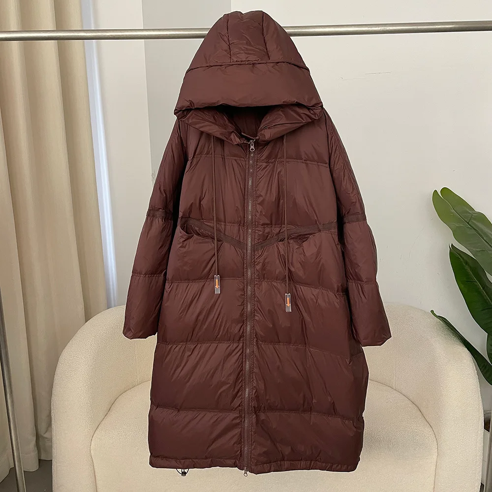Women 90% White Duck Down Jacket With Hooded Loose Oversize Long Puffer Coat Autumn Winter Warm Outwear Female Parkas