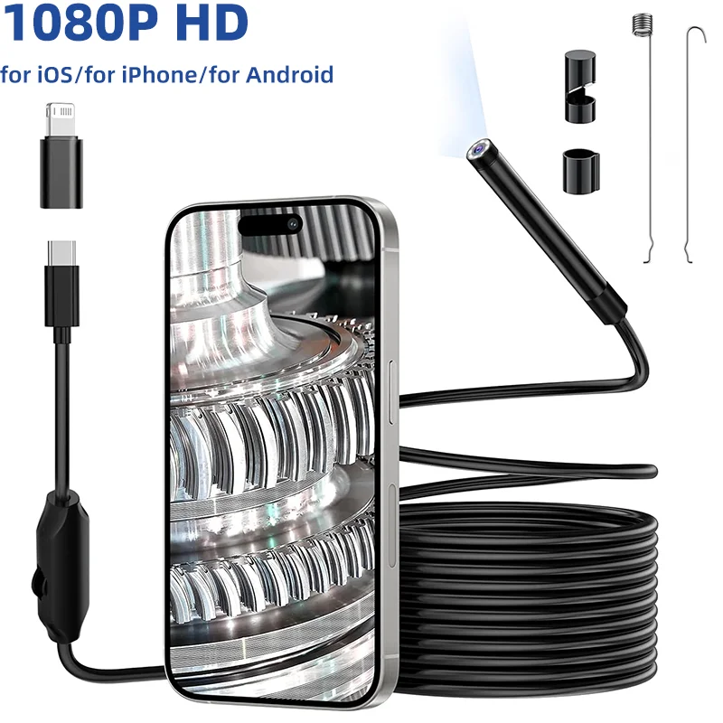 Industrial Endoscope Camera for iOS System Type-C 1080P HD Waterproof Inspection Sewer Borescope Camera for  Pipeline Borescope