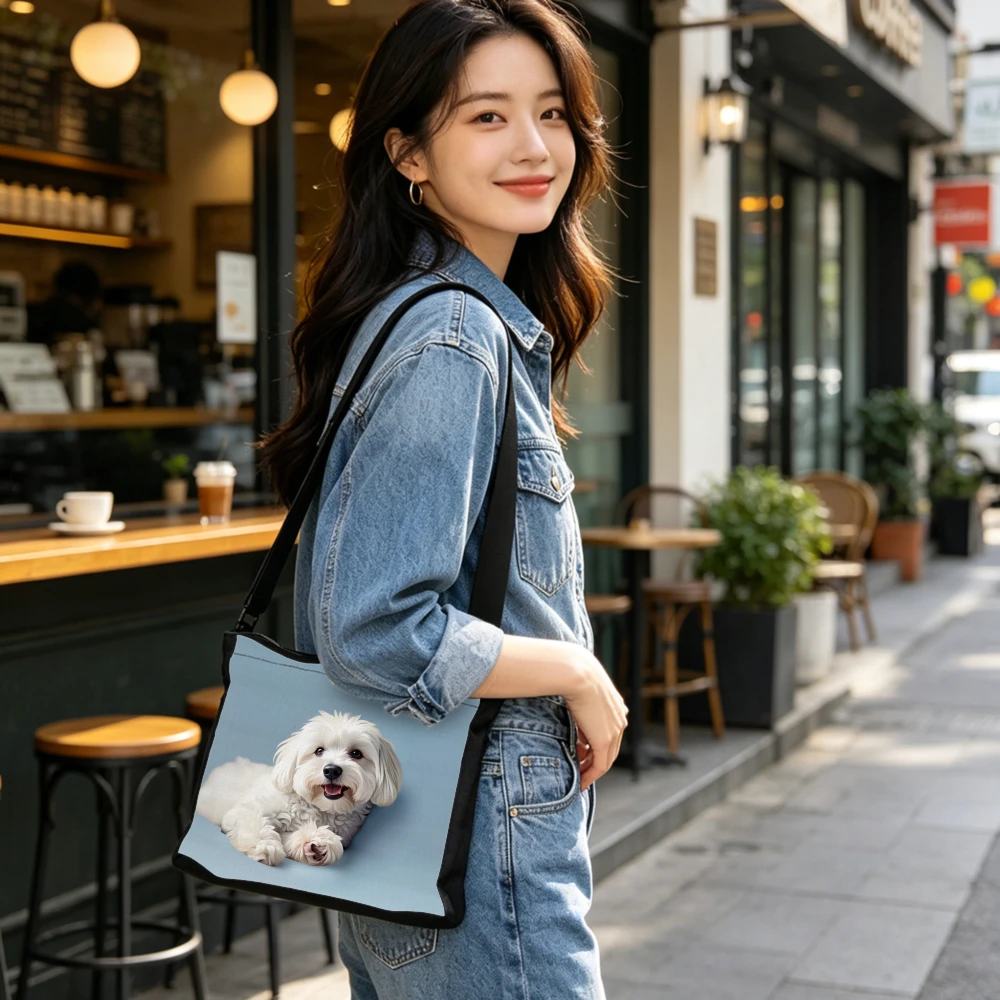 1pc Fashion Crossbody Bag Blue Cute White Dog Print Shoulder Bags For Women And Girls Daily Use Travel Shopping Casual Pouch