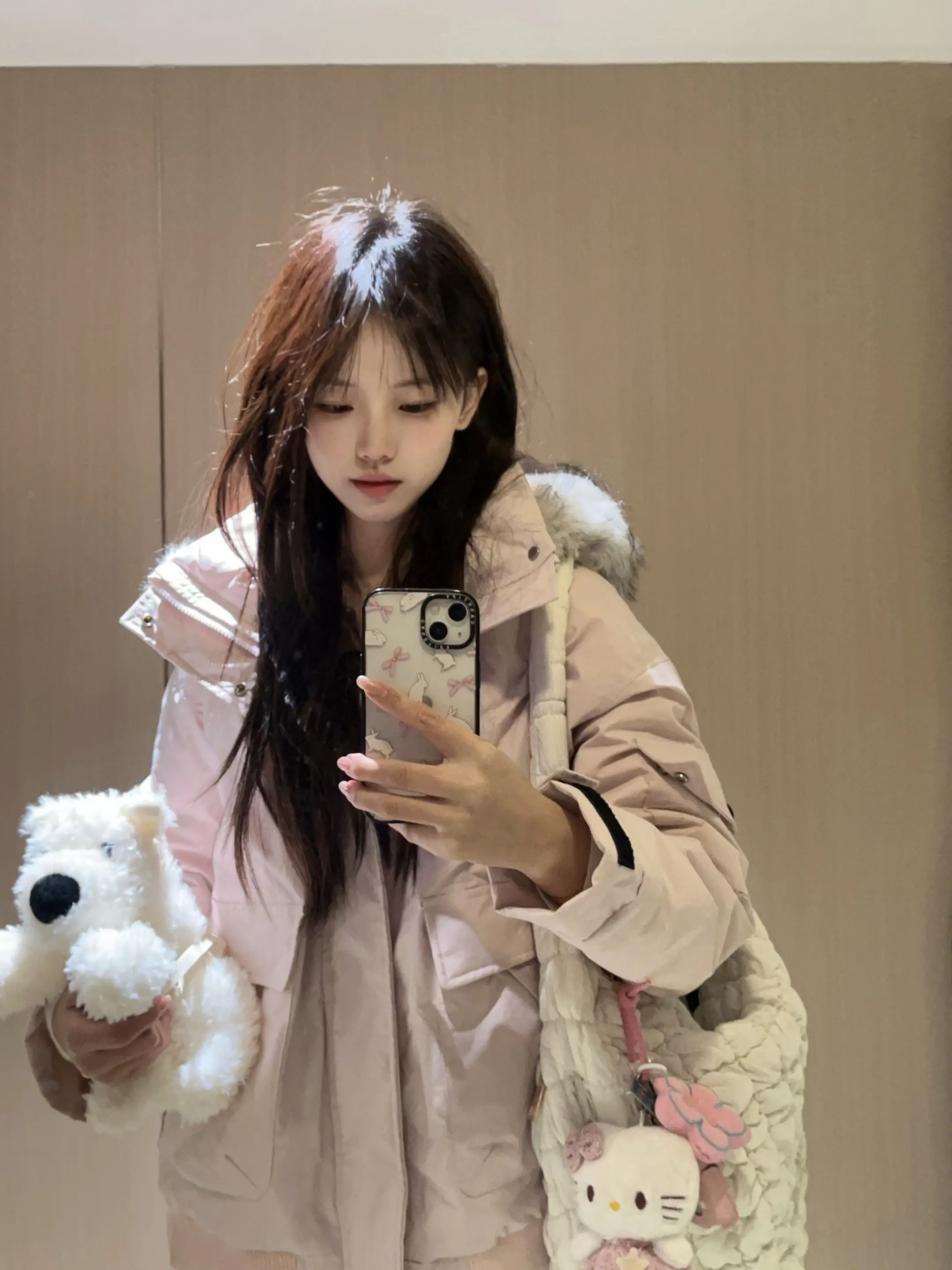 

Пушистая милая теплая хлопковая куртка в корейском стиле для женщин, свободная зимняя хлопковая куртка на молнии, нежный стиль, верхняя одежда