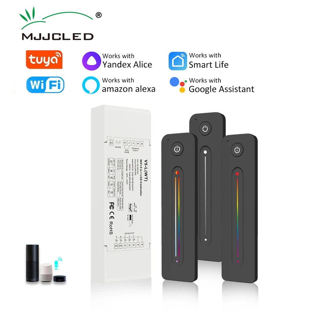 Tuya LED Controller 5 in 1 Wifi Voice Cloud Control RGB RGBW RGBCCT LED Strip Light Single Color Dimmer RF Touch Remote Controll