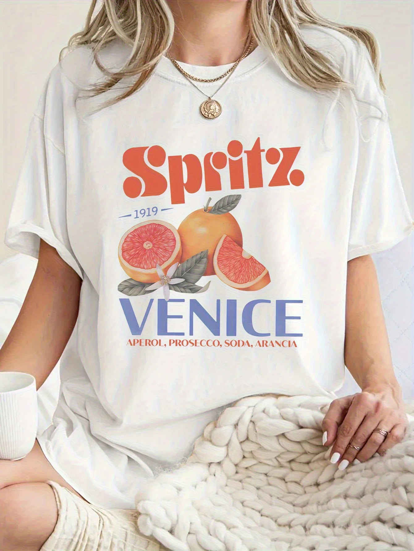 

SPRITA VENETO Women's Casual Geometric T-Shirt Crew Neck Short Sleeve Top Summer Fashion Printed T-Shirt oversized t shirt